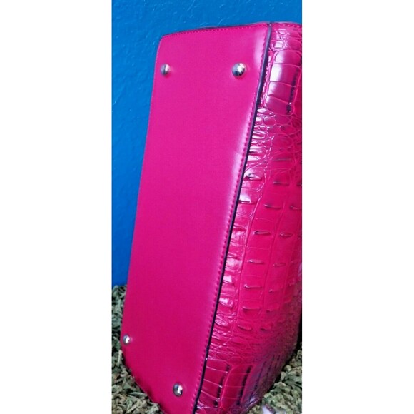 Faux Ostrich Handbag Shoulder bag Mezon Red w/ Snakeskin Accents - Picture 7 of 11